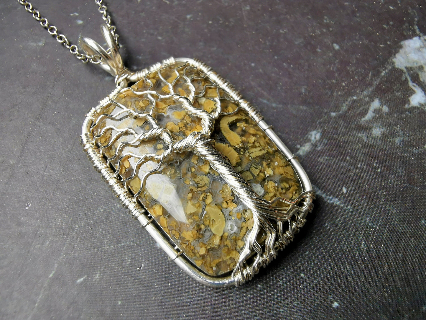 Tree pendant with a marcasite gemstone