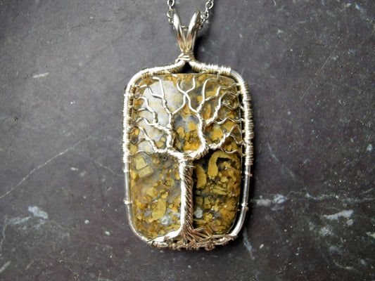 Tree pendant with a marcasite gemstone