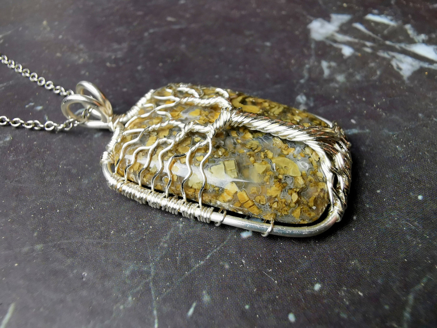 Tree pendant with a marcasite gemstone