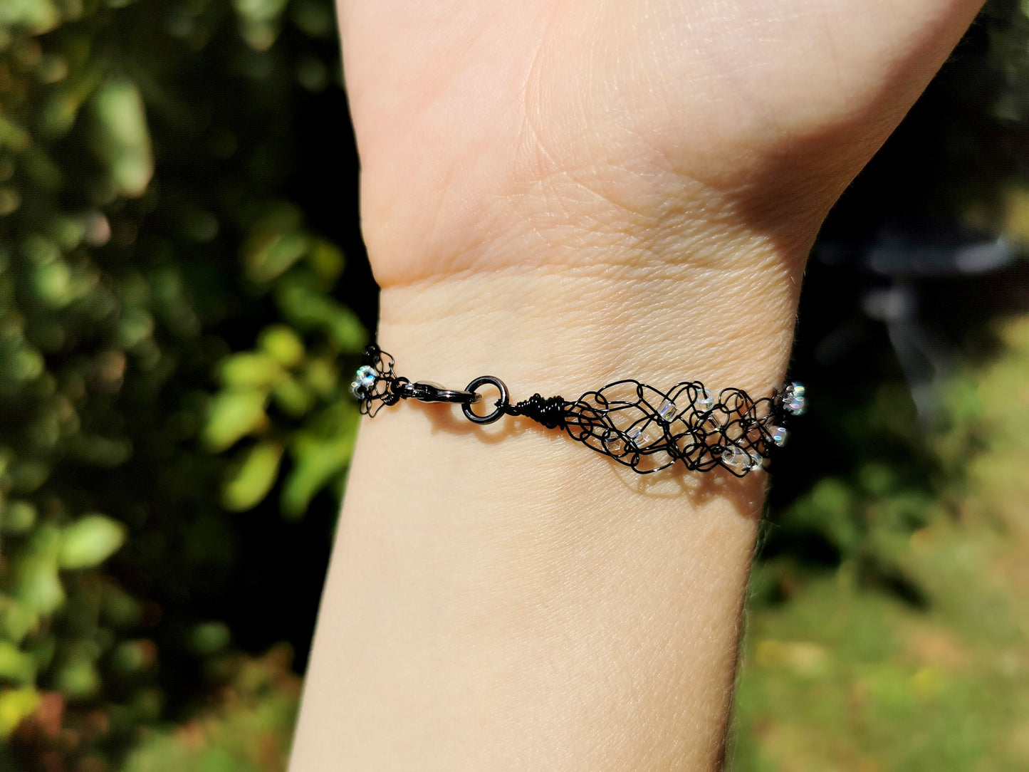 Wire crochet tree bracelet with a moonstone