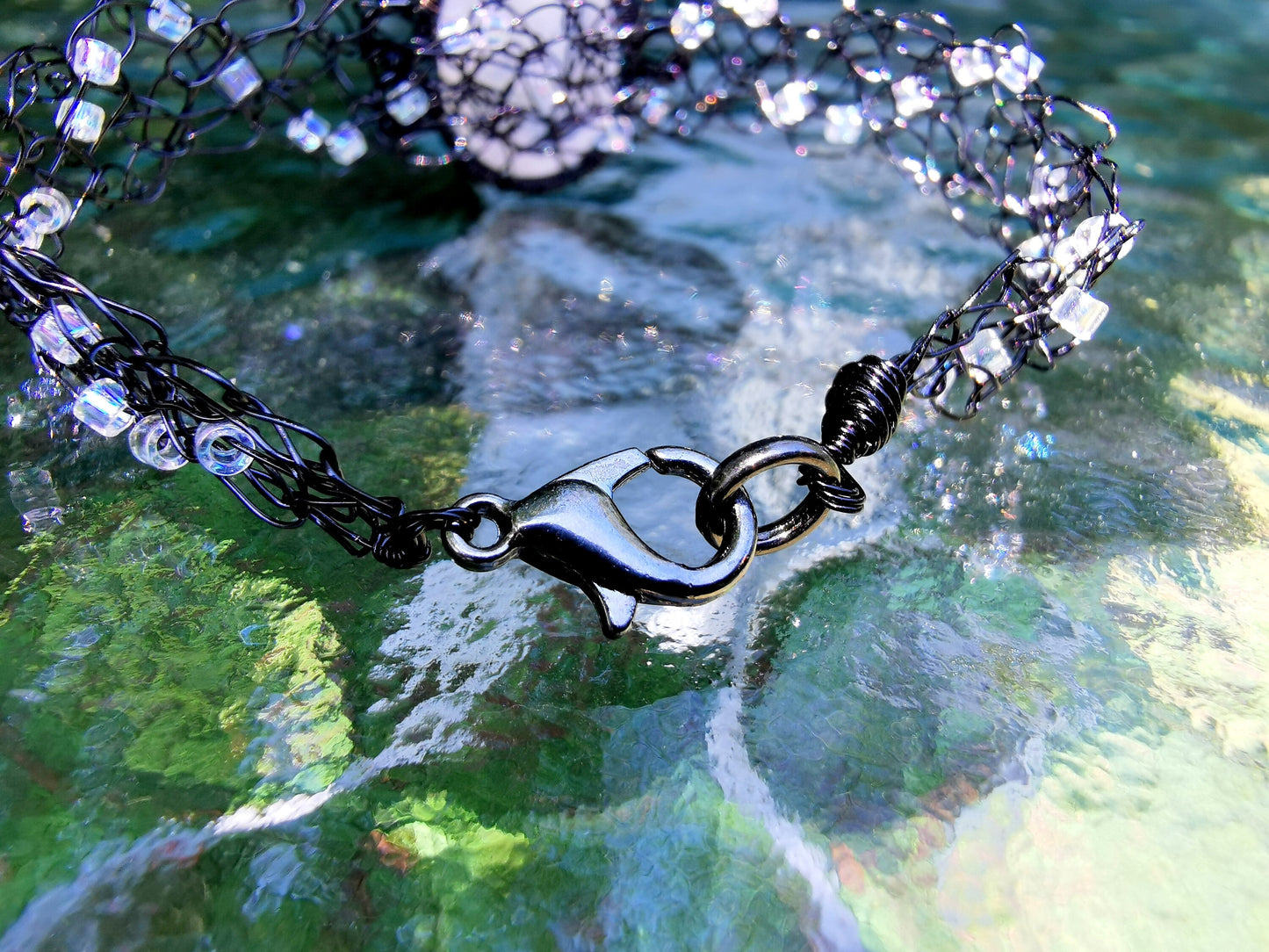 Wire crochet tree bracelet with a moonstone