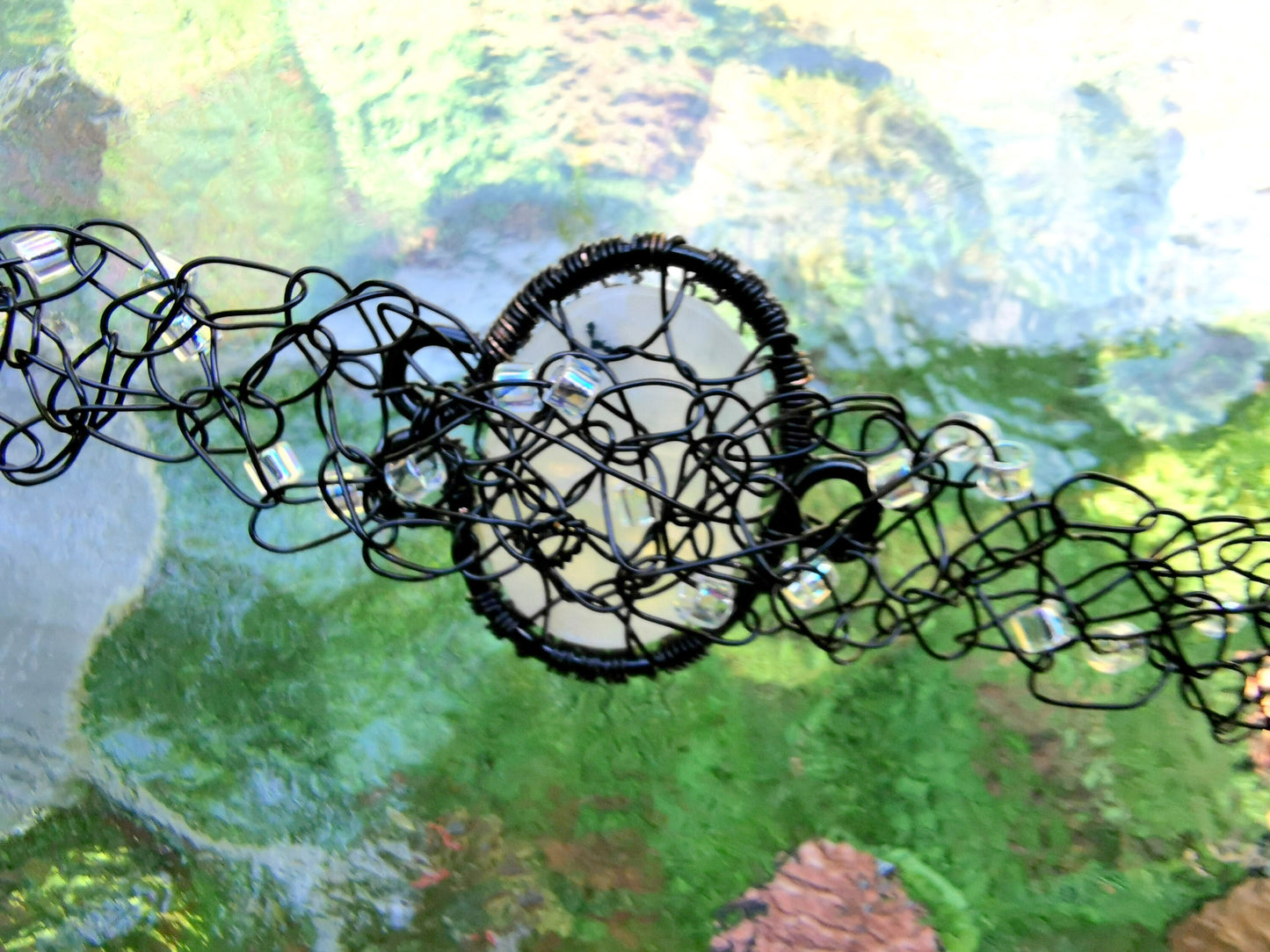 Wire crochet tree bracelet with a moonstone