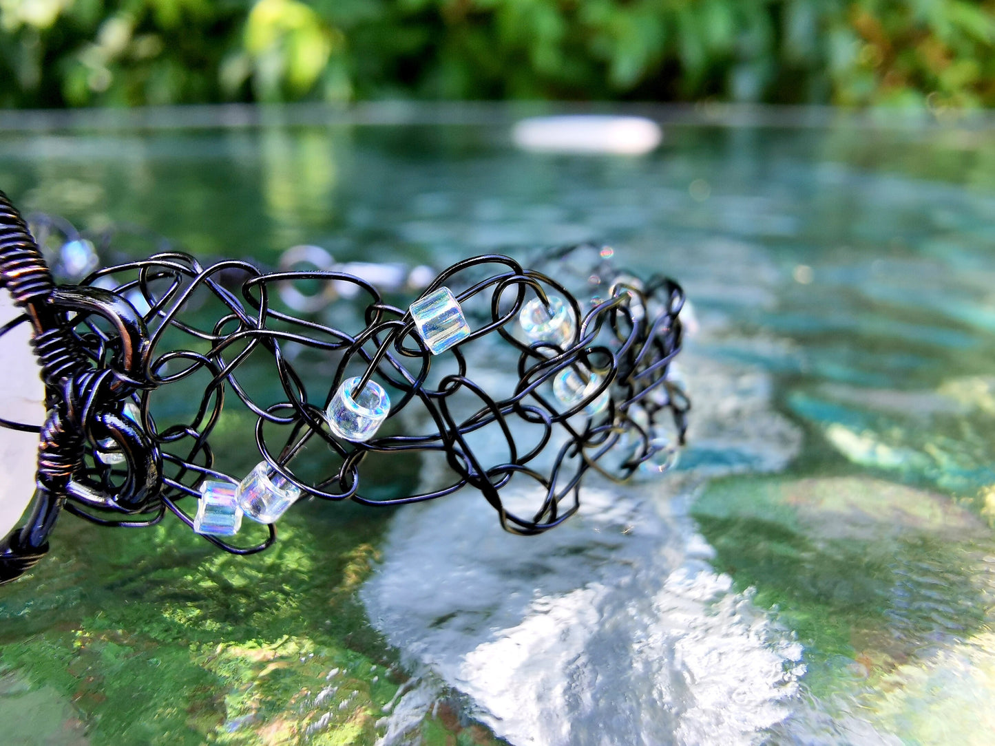 Wire crochet tree bracelet with a moonstone