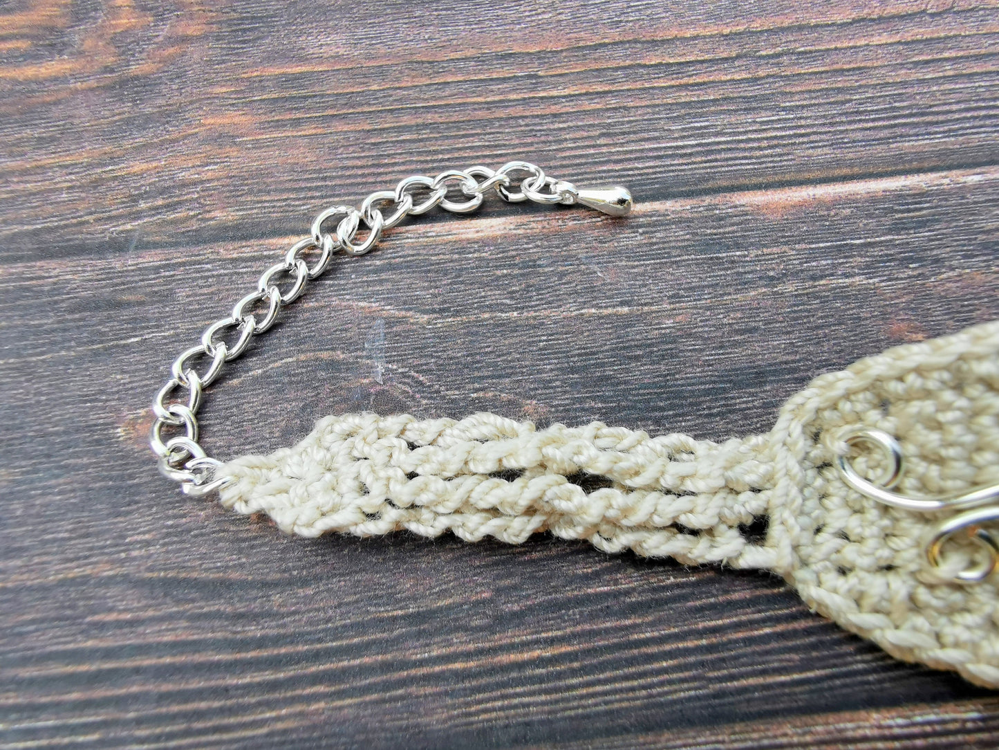 Crochet tree bracelet with a red tiger's eye gemstone