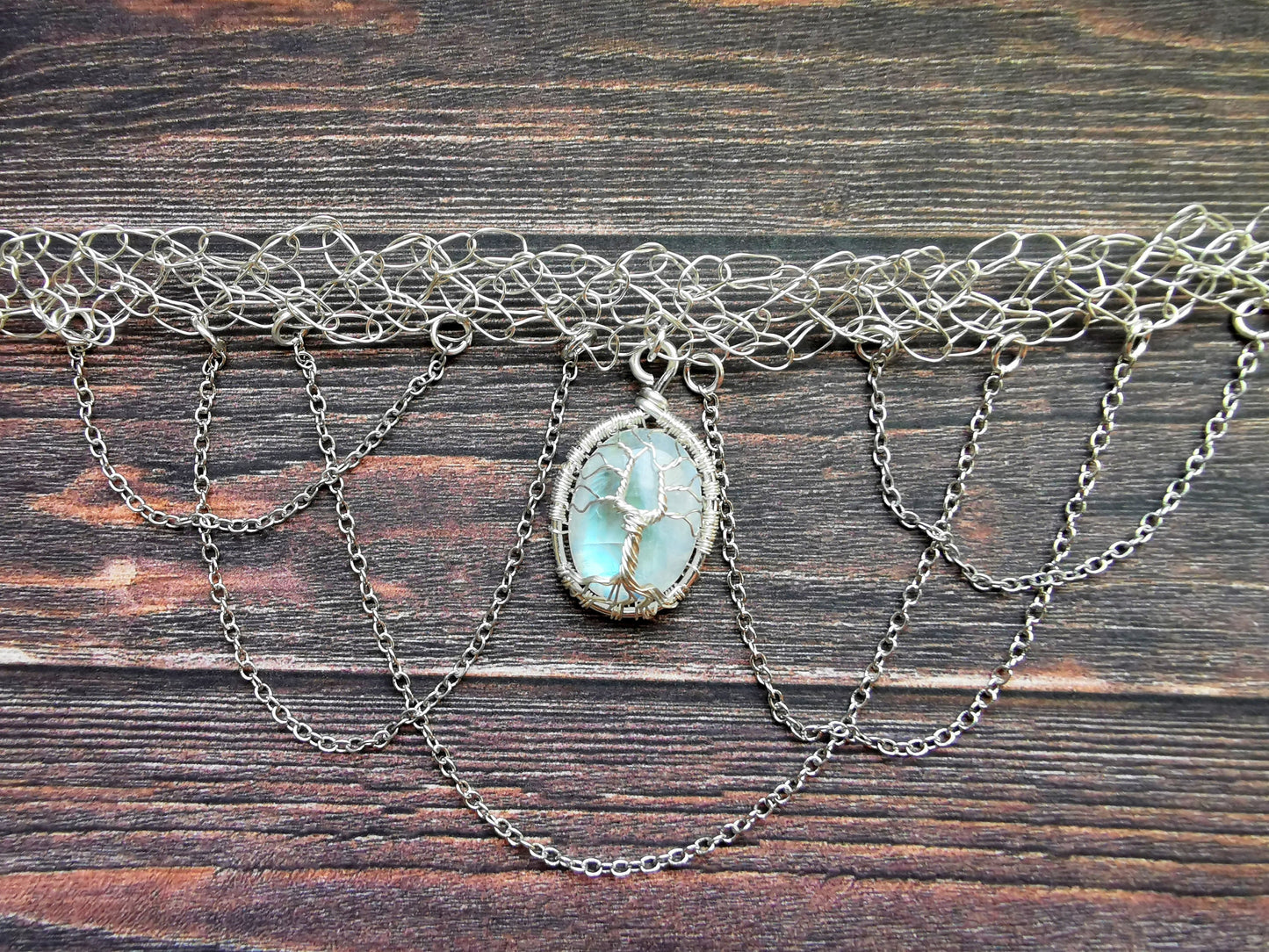 Wire crochet choker with a moonstone