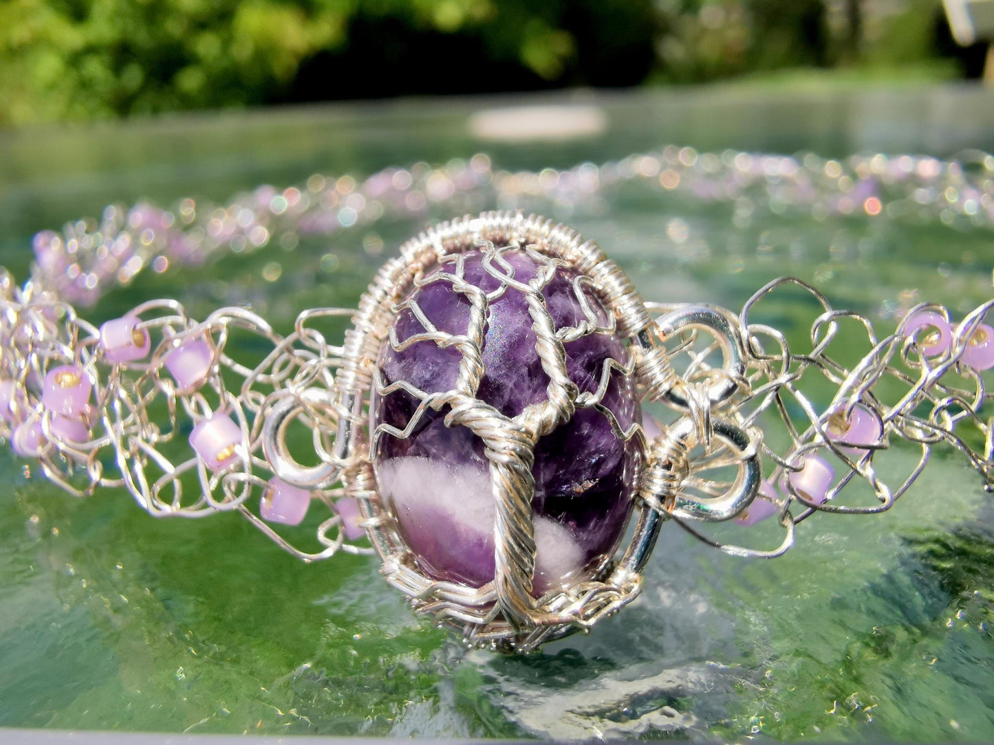 Wire crochet choker with a moonstone