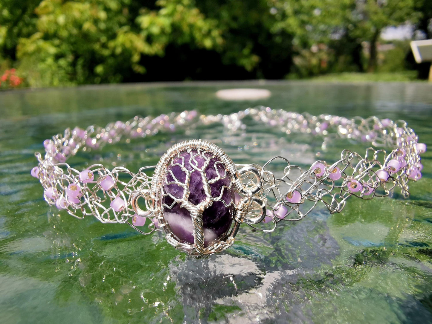 Wire crochet choker with a moonstone