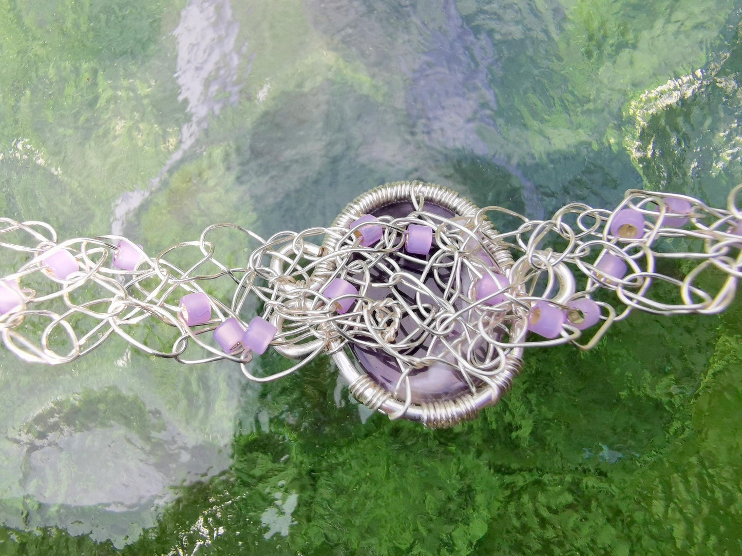 Wire crochet choker with a moonstone