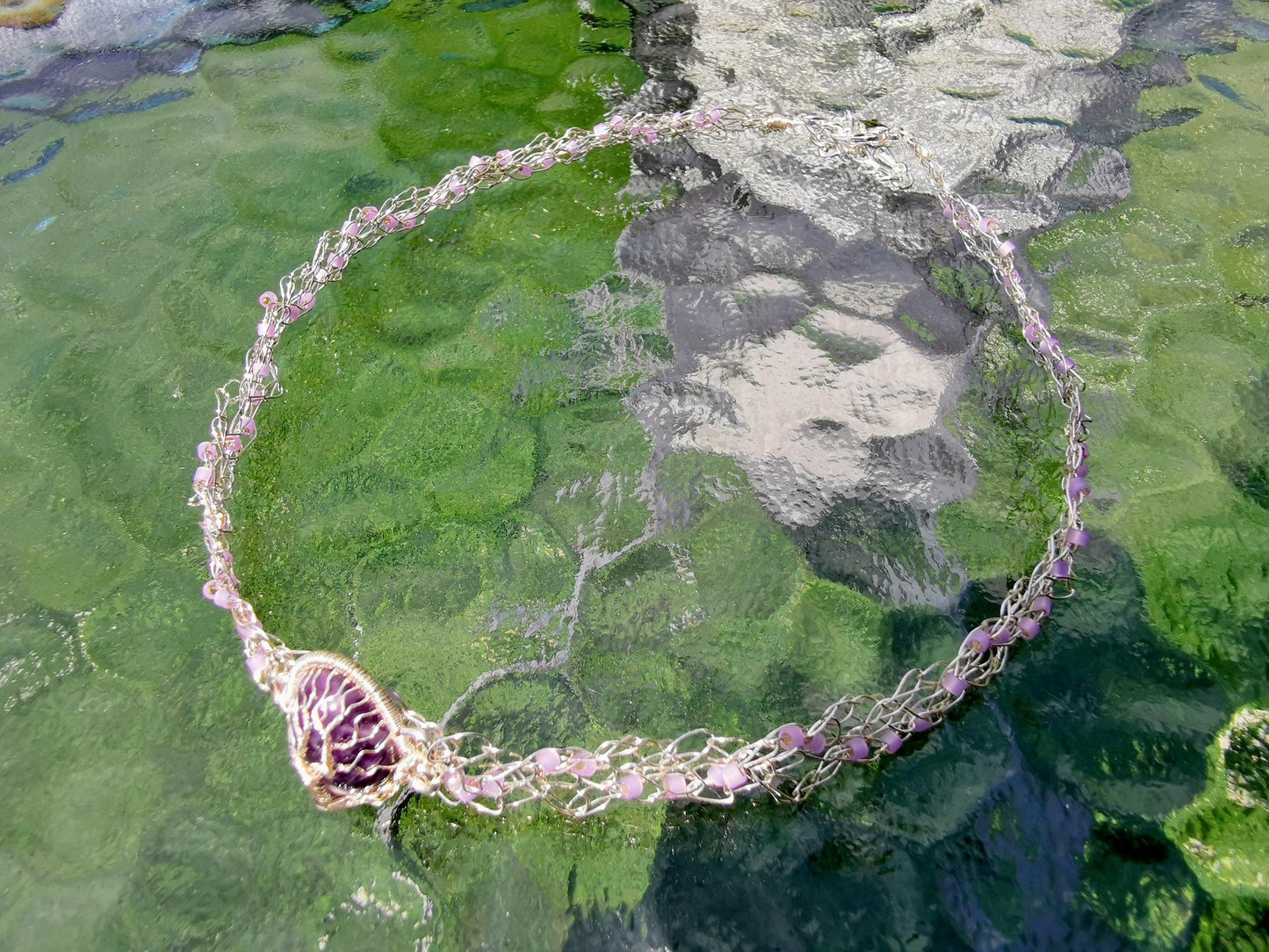 Wire crochet choker with a moonstone