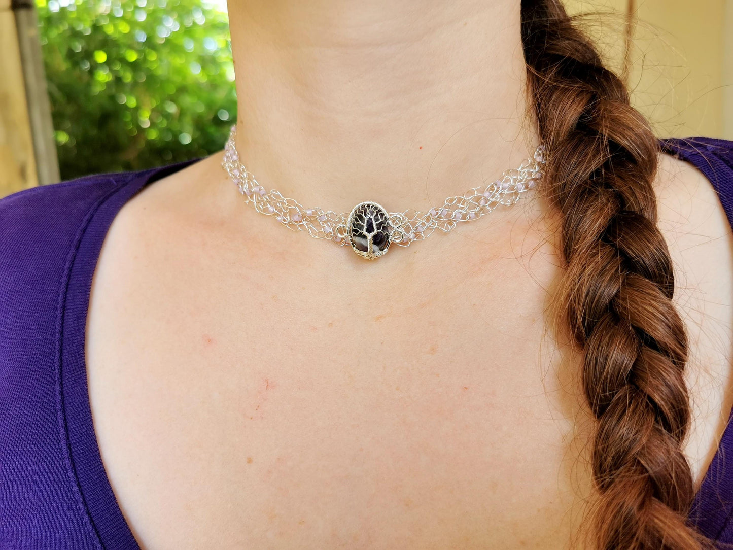 Wire crochet choker with a moonstone