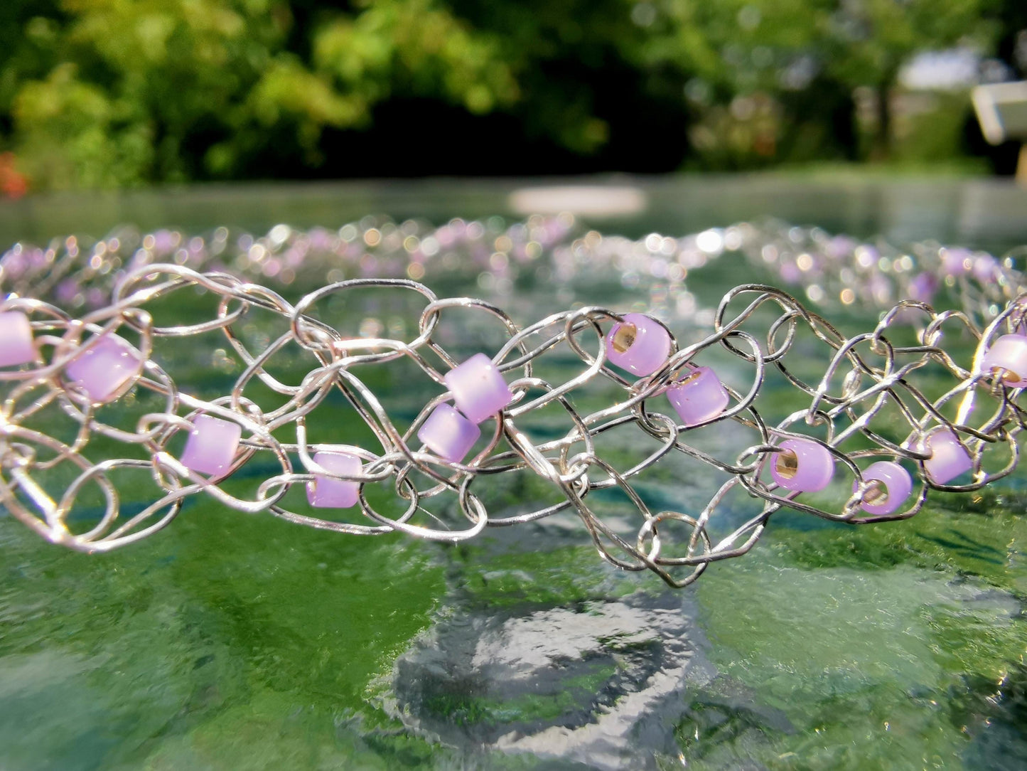 Wire crochet choker with a moonstone