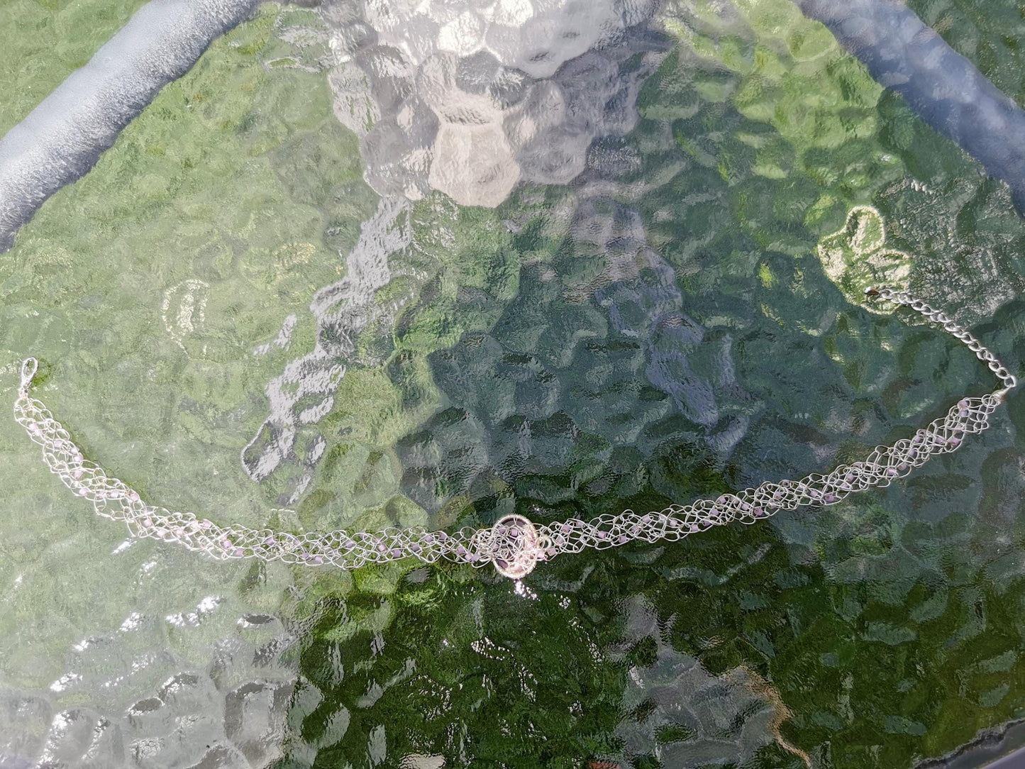 Wire crochet choker with a moonstone