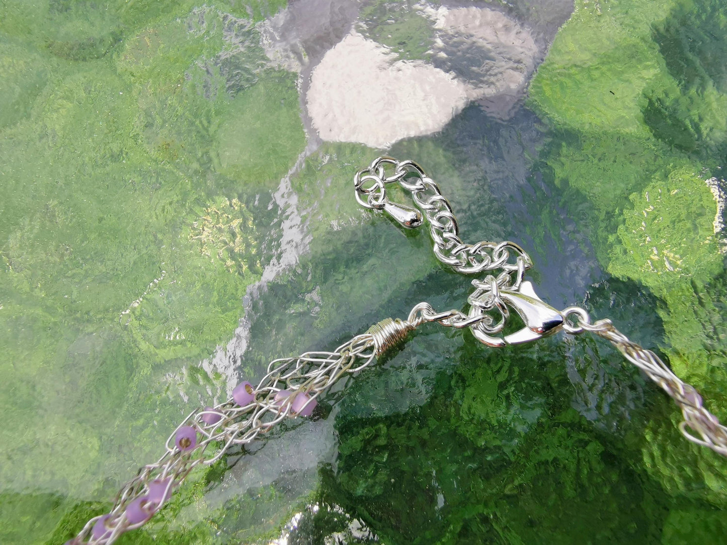 Wire crochet choker with a moonstone