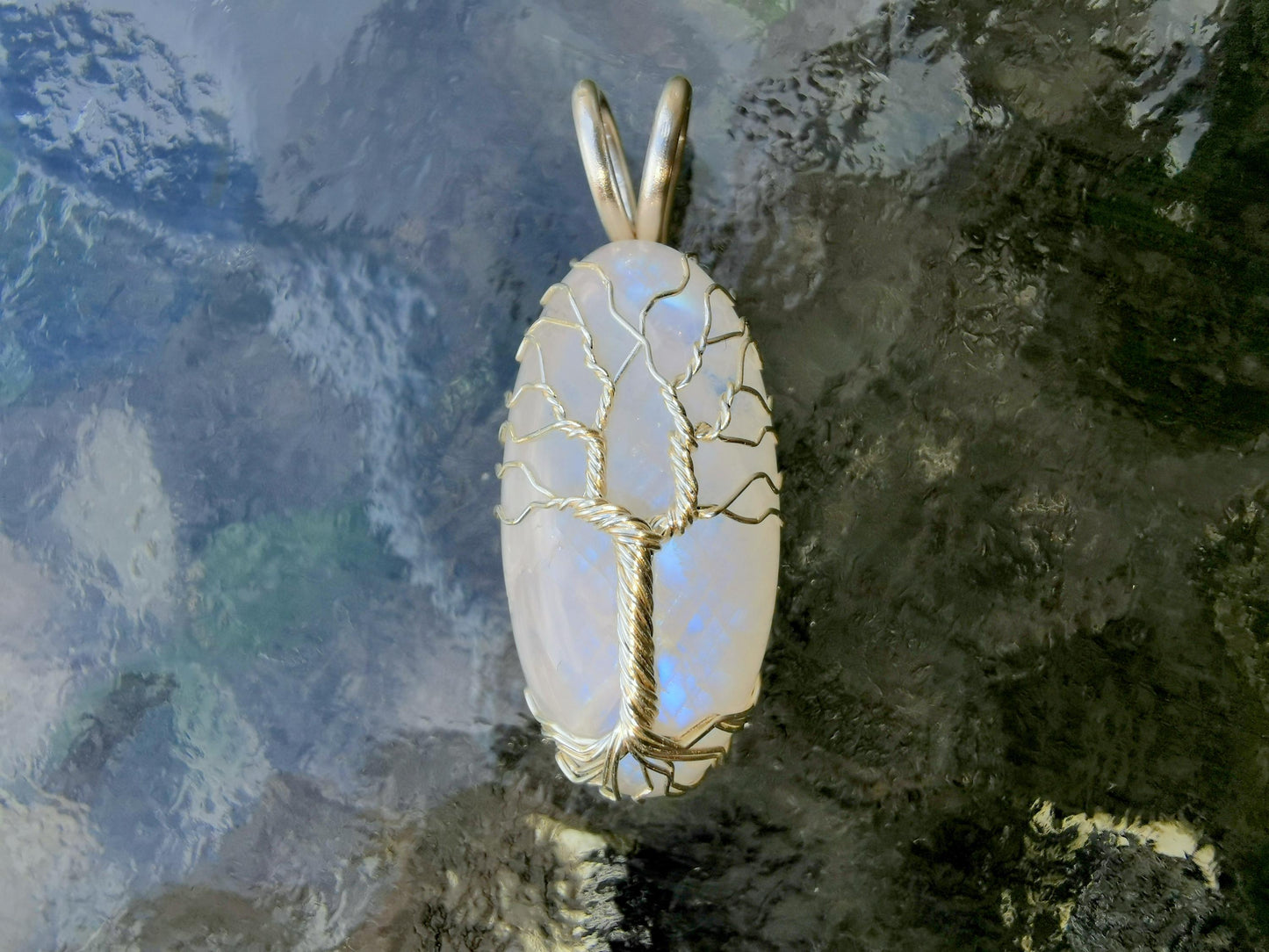 Tree pendant with a moonstone gemstone