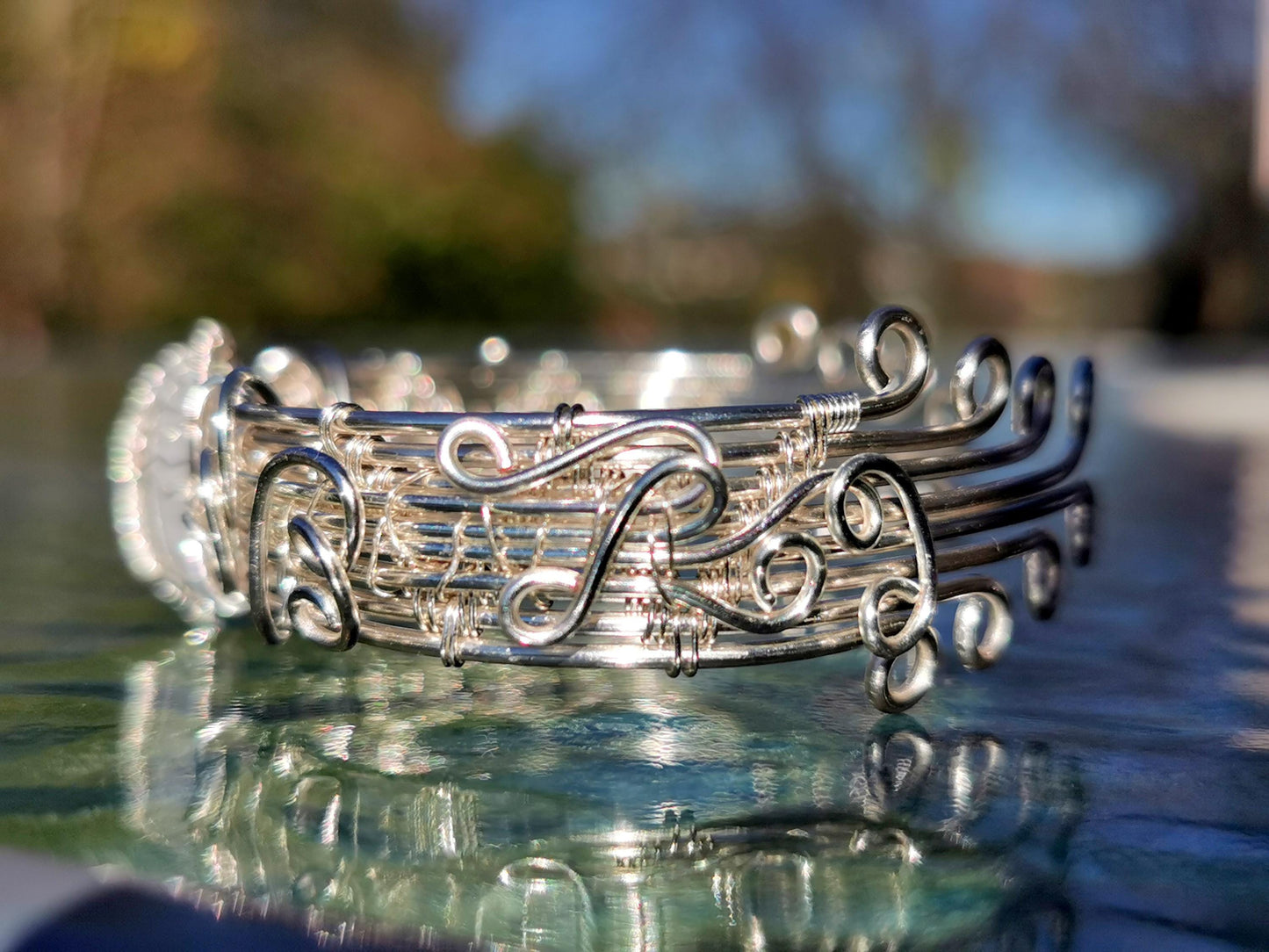 Cuff tree bracelet with a moonstone