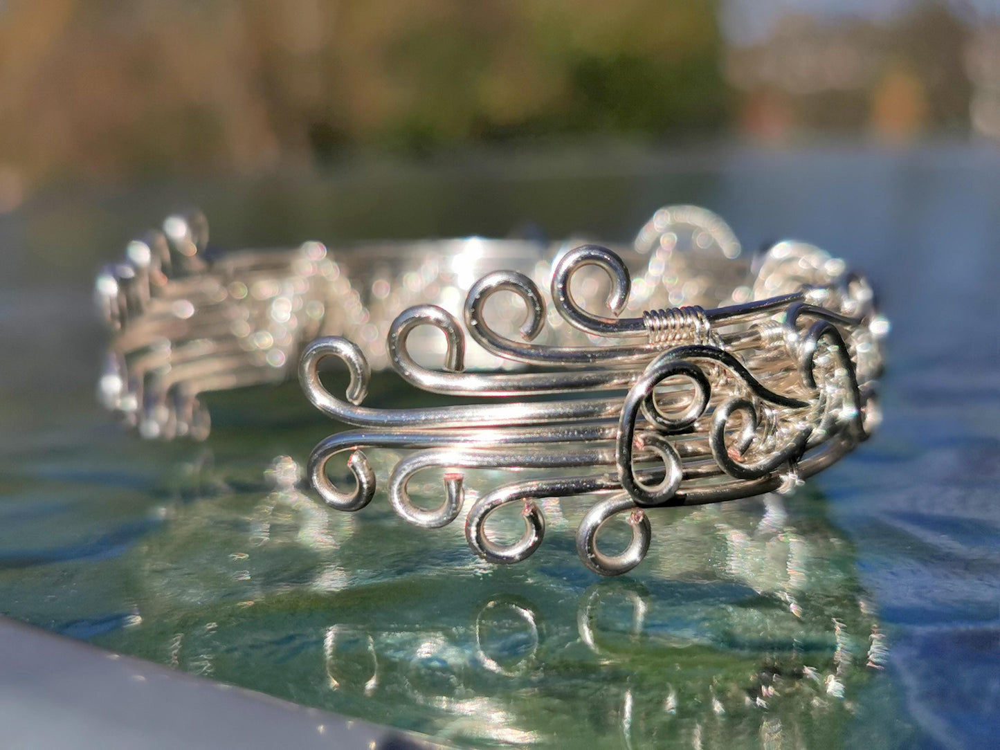 Cuff tree bracelet with a moonstone