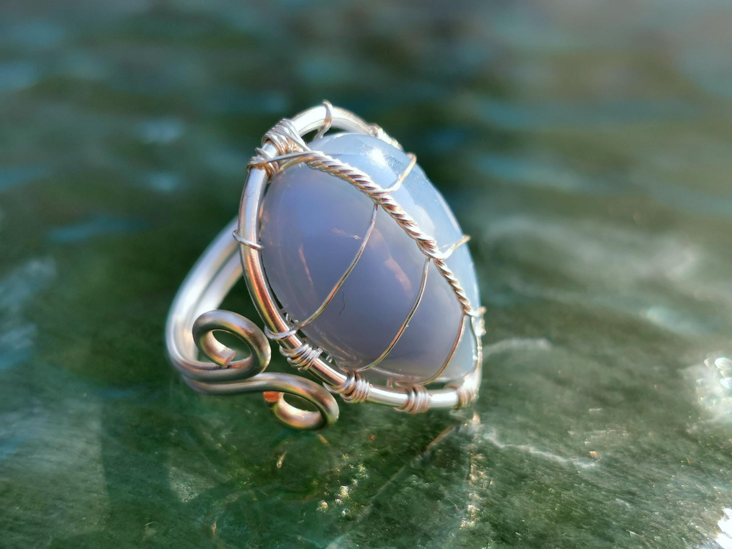 Leaf ring with a blue opal gemstone