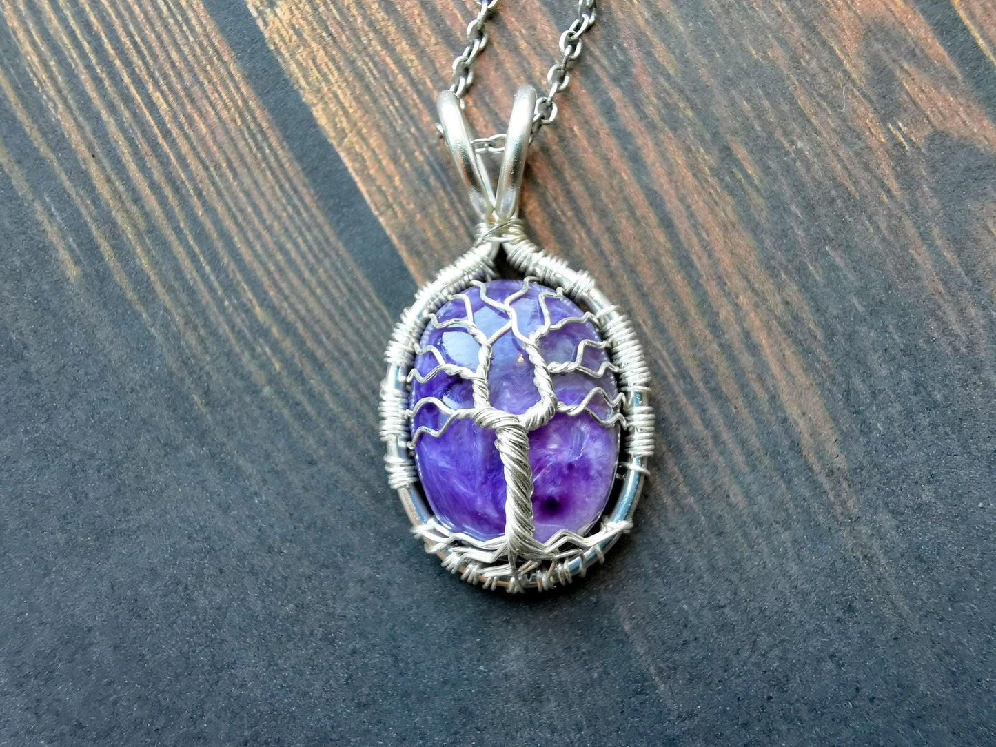 Tree pendant with a charoite gemstone