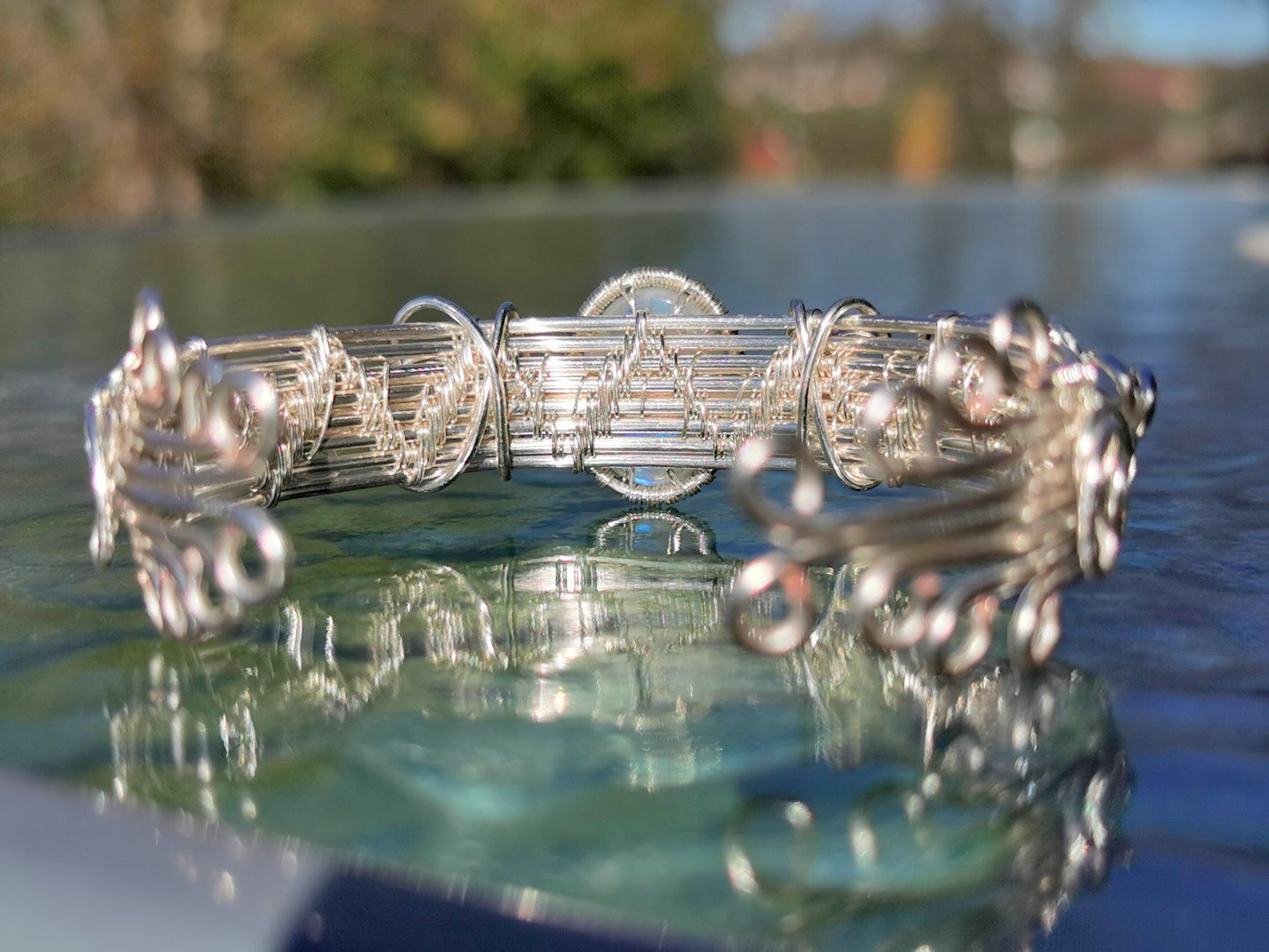 Cuff tree bracelet with a moonstone