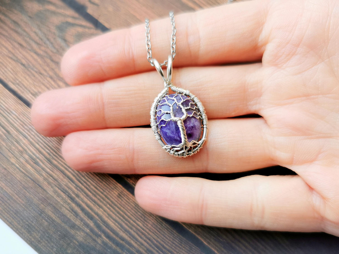 Tree pendant with a charoite gemstone