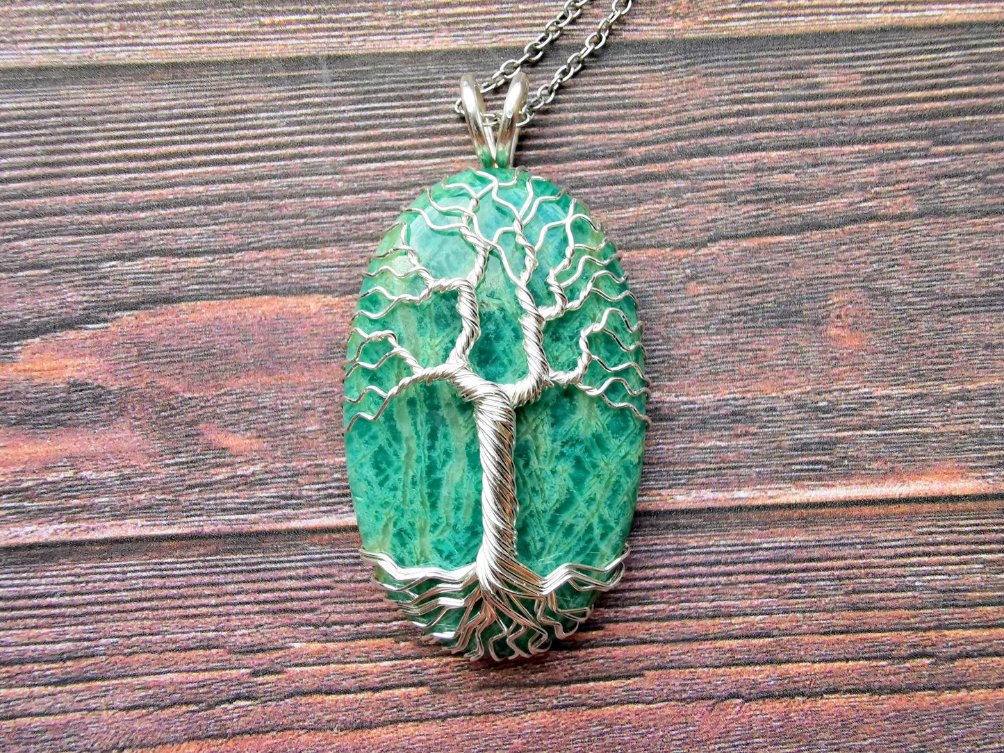 Tree pendant with an amazonite gemstone
