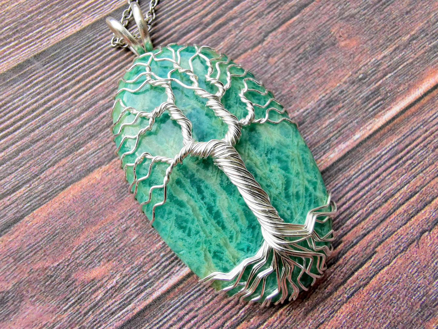 Tree pendant with an amazonite gemstone