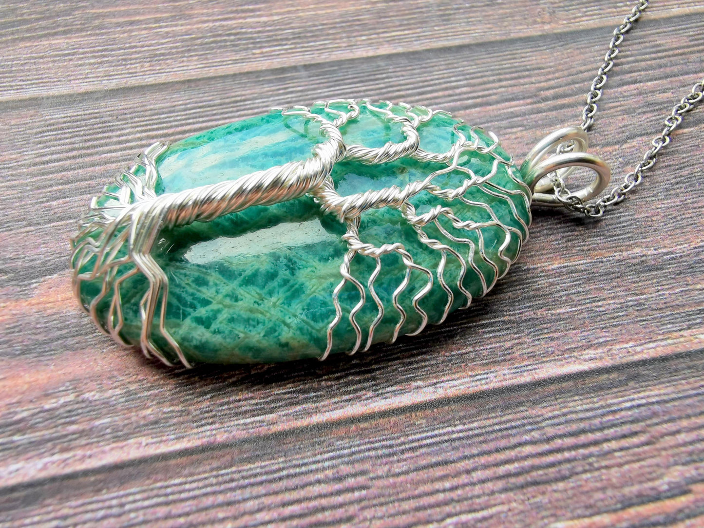 Tree pendant with an amazonite gemstone