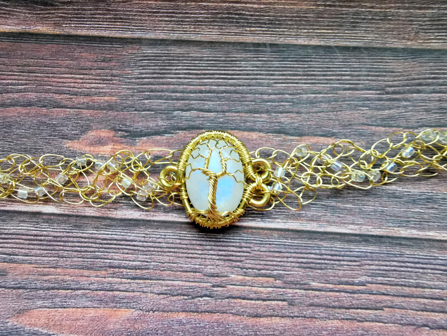 Wire crochet choker with a moonstone