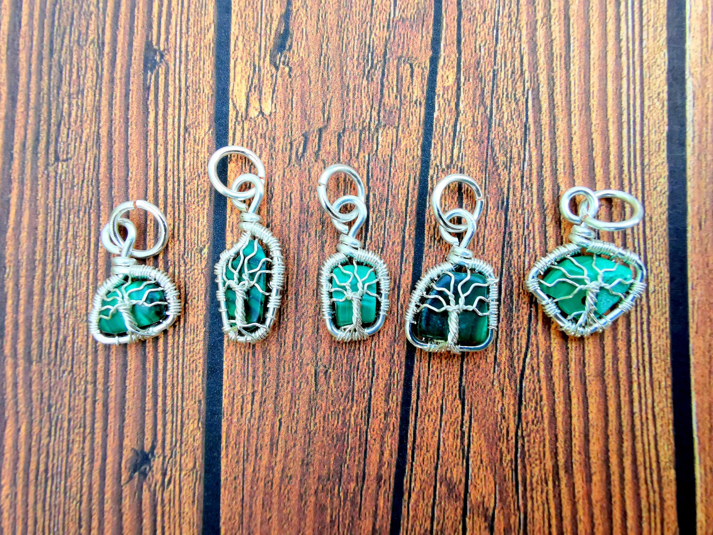 Wire-wrapped Malachite Tree charm pendant - Small pendant - 1 pc / 5 pcs / 10 pcs / 20 pcs