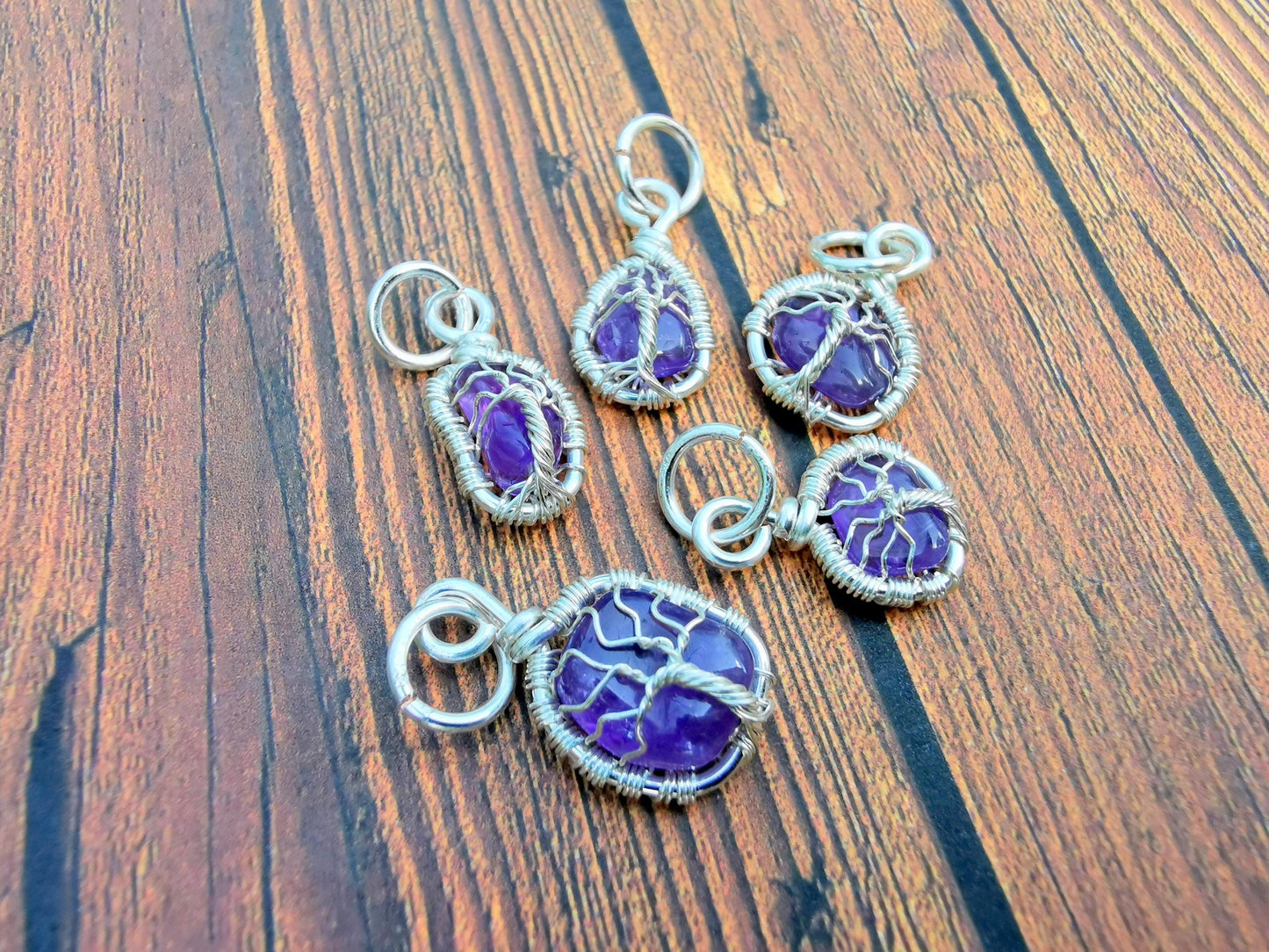 Wire-wrapped amethyst Tree charm pendant - Small pendant - 1 pc / 5 pcs / 10 pcs / 20 pcs