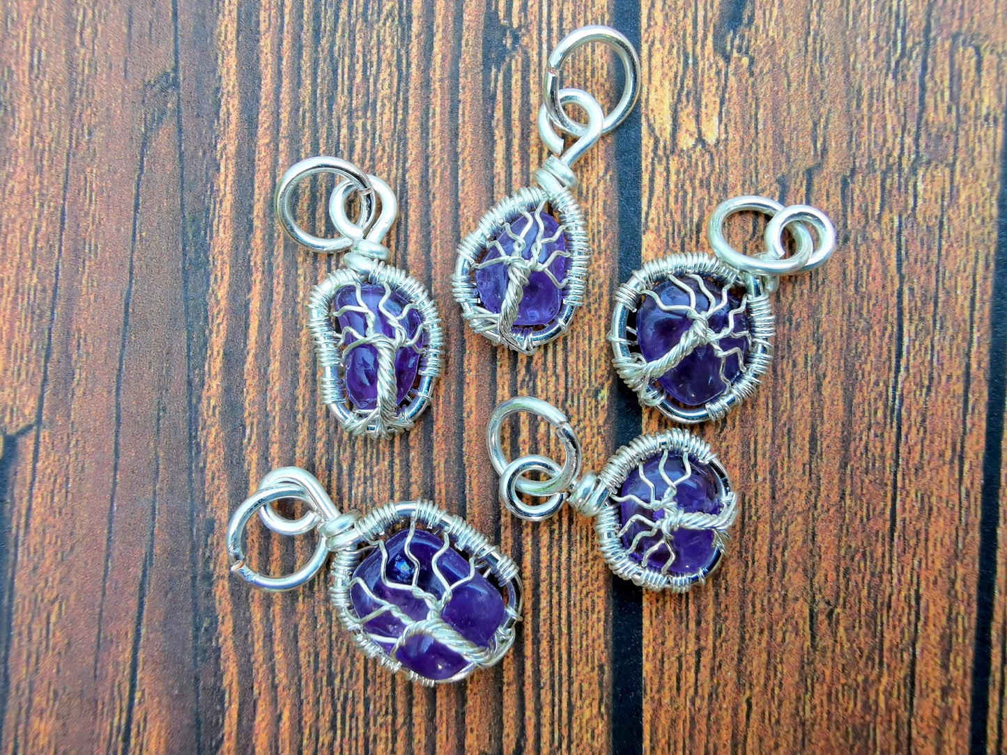 Wire-wrapped amethyst Tree charm pendant - Small pendant - 1 pc / 5 pcs / 10 pcs / 20 pcs