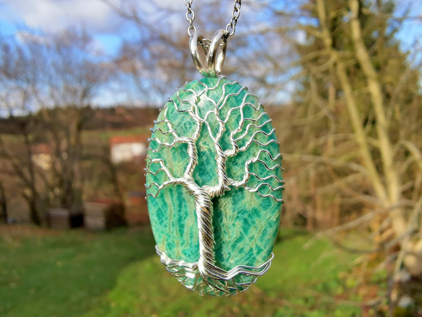 Tree pendant with an amazonite gemstone