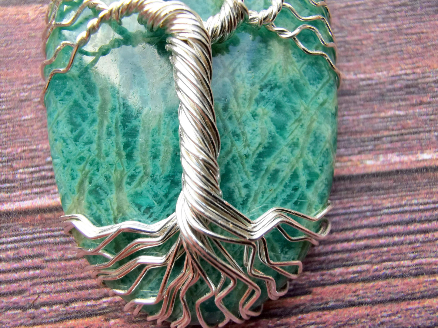 Tree pendant with an amazonite gemstone