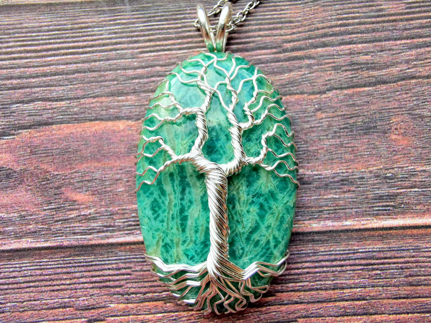 Tree pendant with an amazonite gemstone