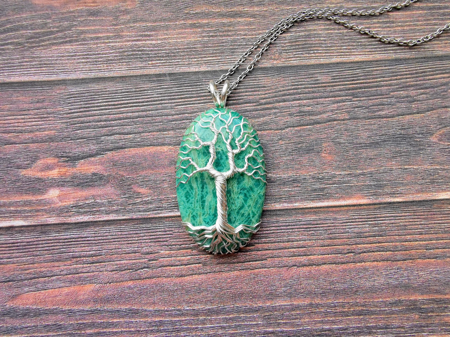 Tree pendant with an amazonite gemstone