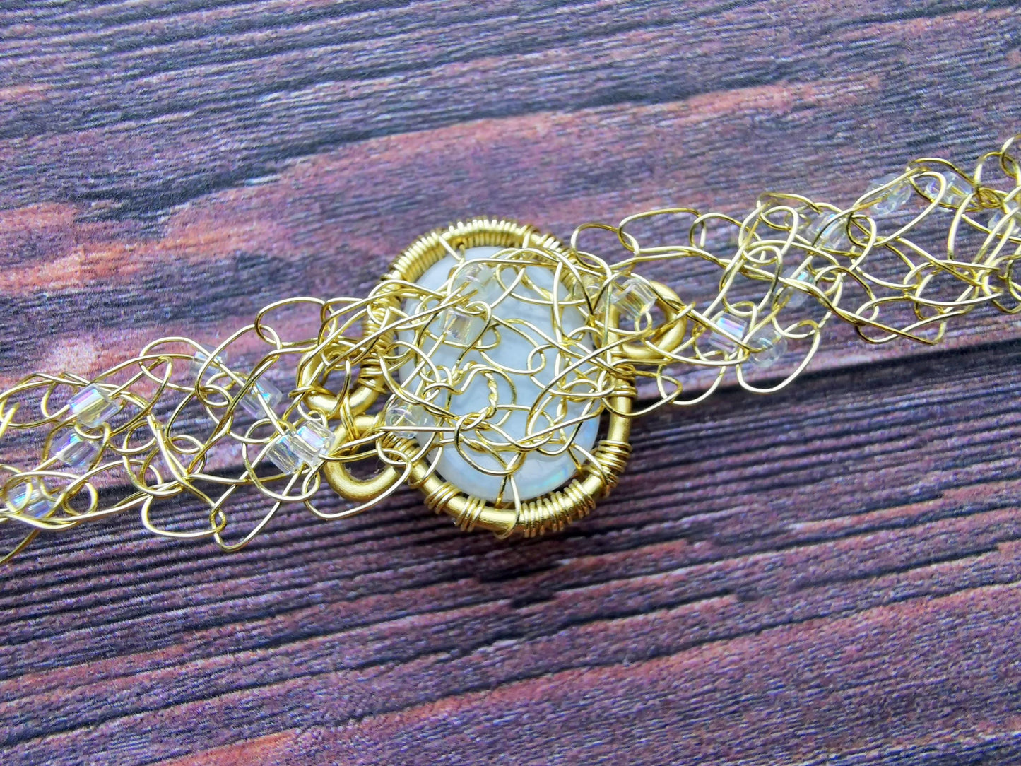 Wire crochet choker with a moonstone