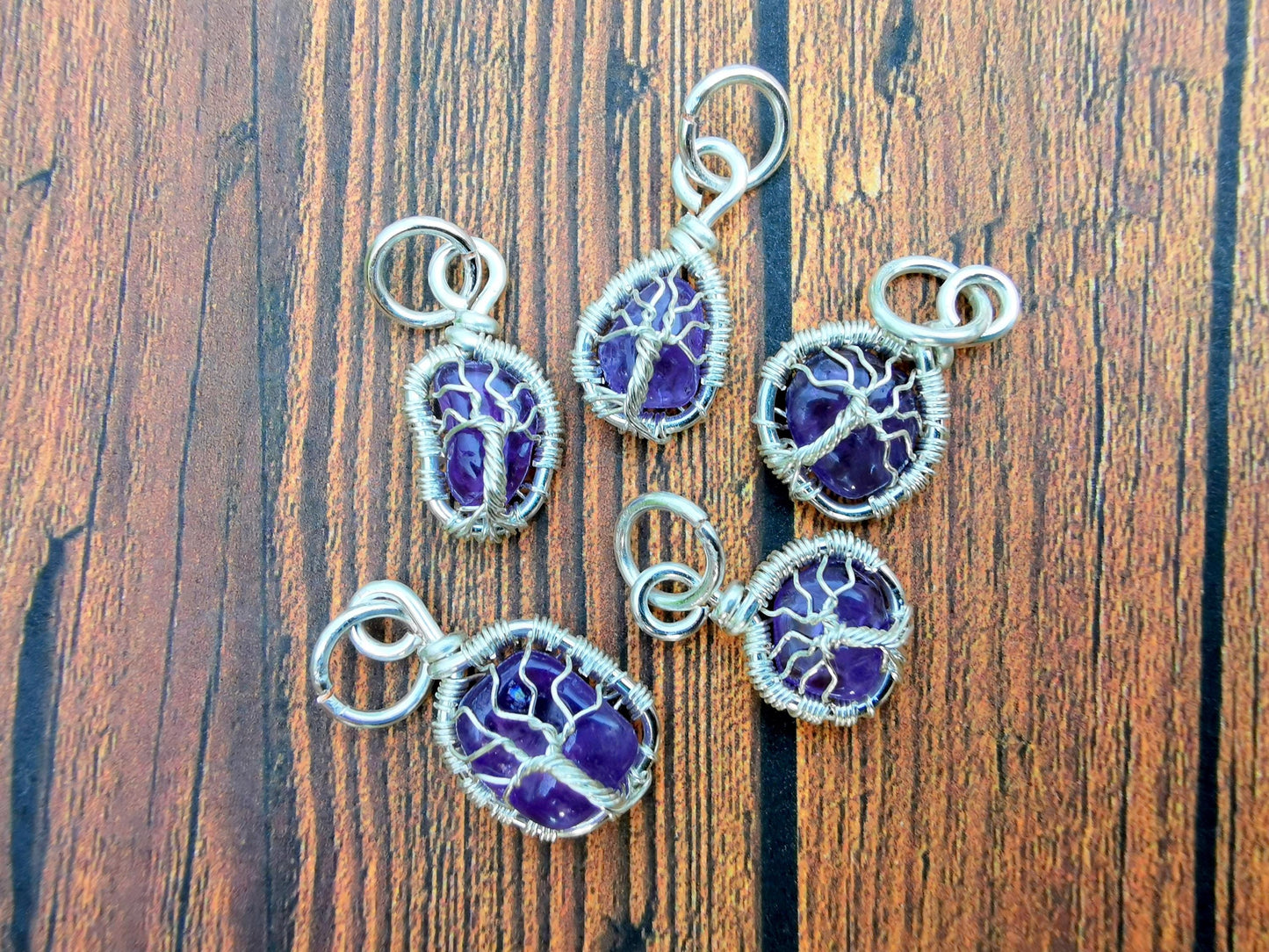 Wire-wrapped amethyst Tree charm pendant - Small pendant - 1 pc / 5 pcs / 10 pcs / 20 pcs