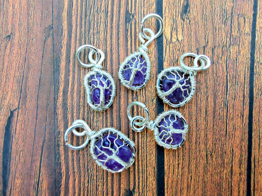 Wire-wrapped amethyst Tree charm pendant - Small pendant - 1 pc / 5 pcs / 10 pcs / 20 pcs
