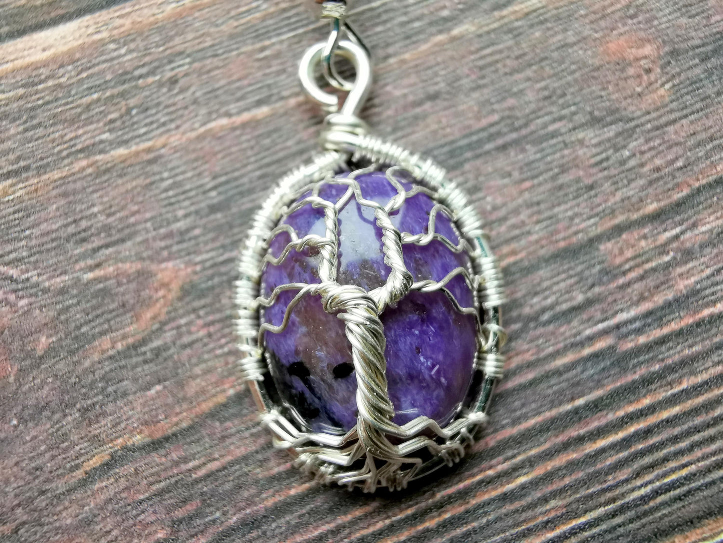 Tree earrings with charoite gemstones