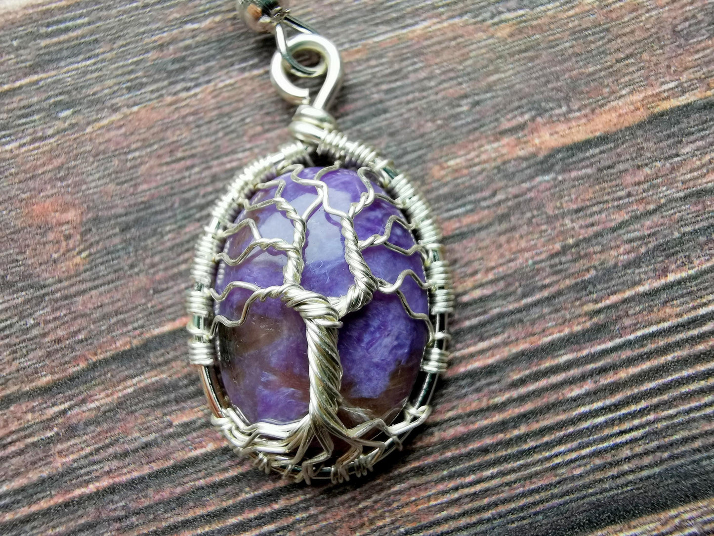 Tree earrings with charoite gemstones