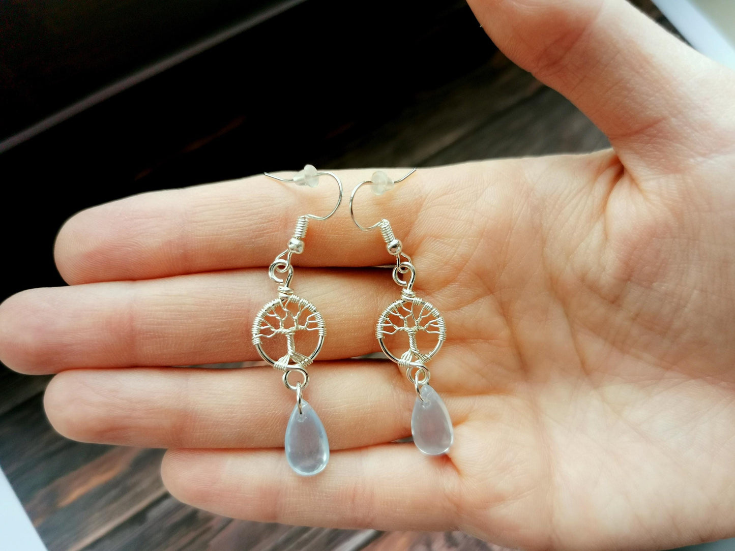 Tree earrings with glass cabochons