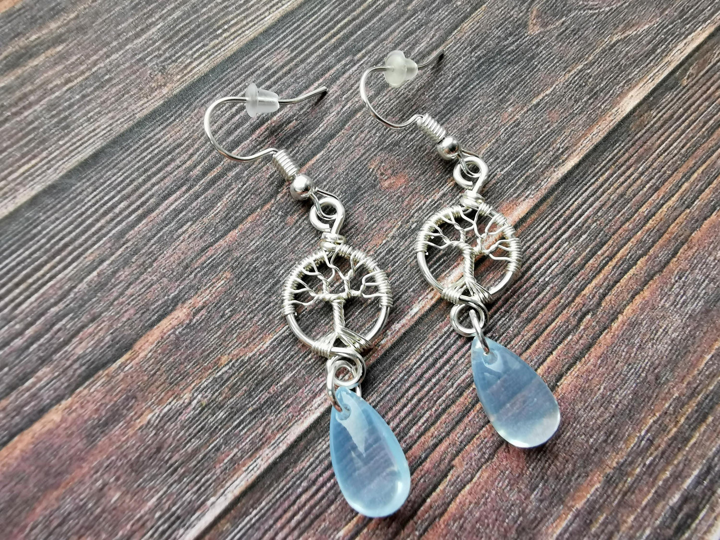 Tree earrings with glass cabochons
