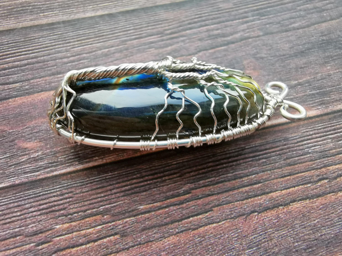 Tree brooch with a labradorite gemstone