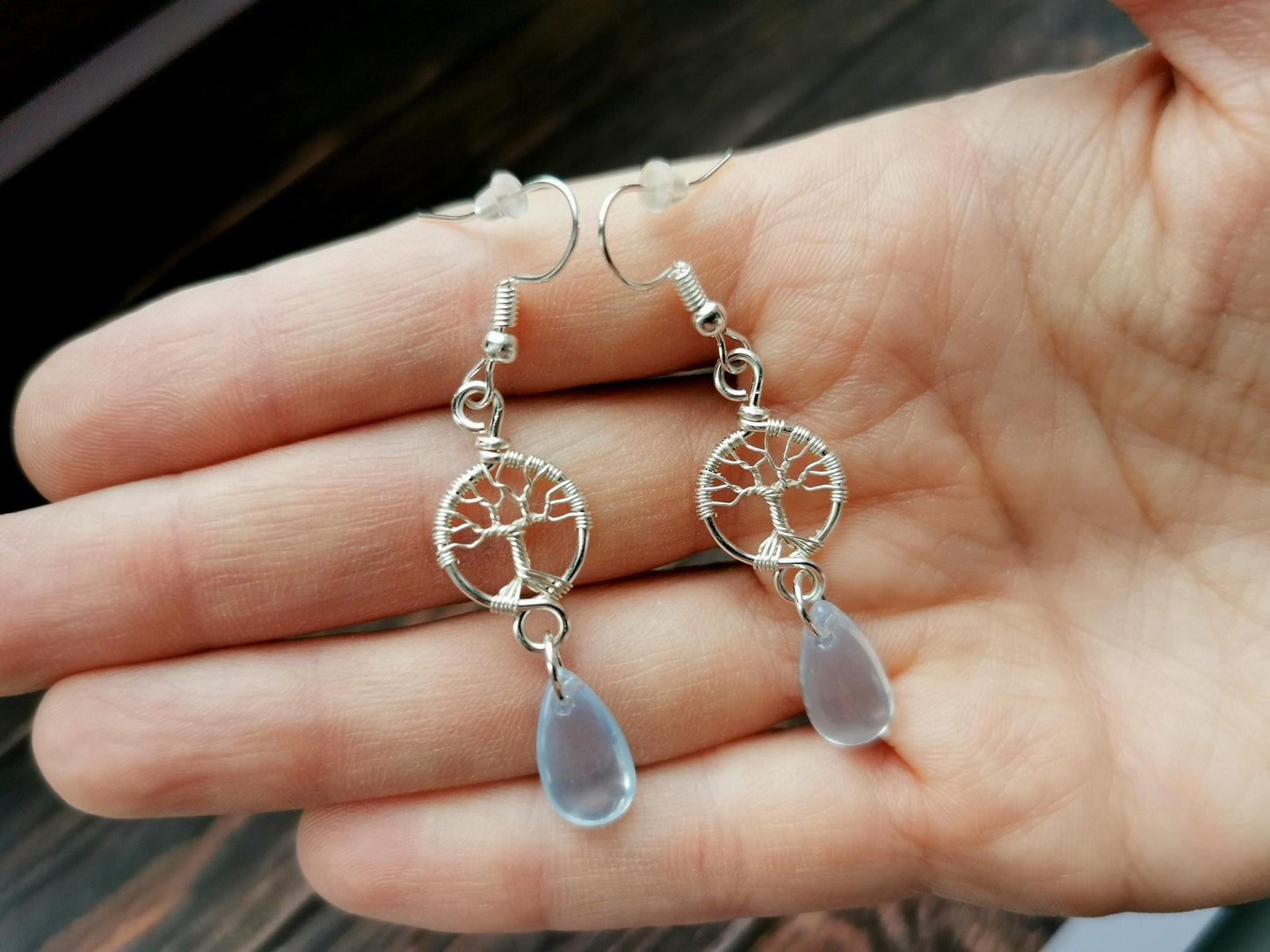 Tree earrings with glass cabochons