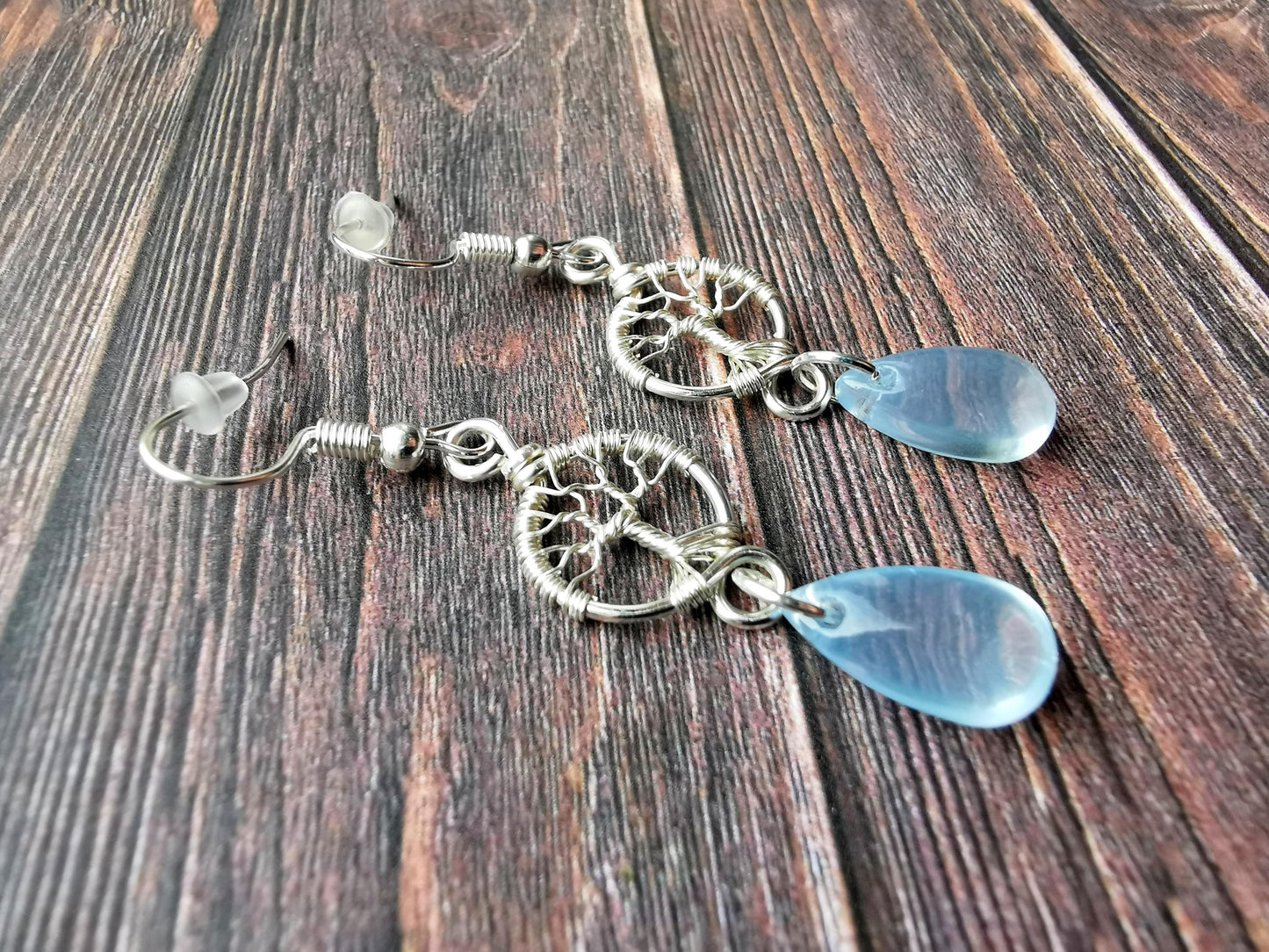 Tree earrings with glass cabochons