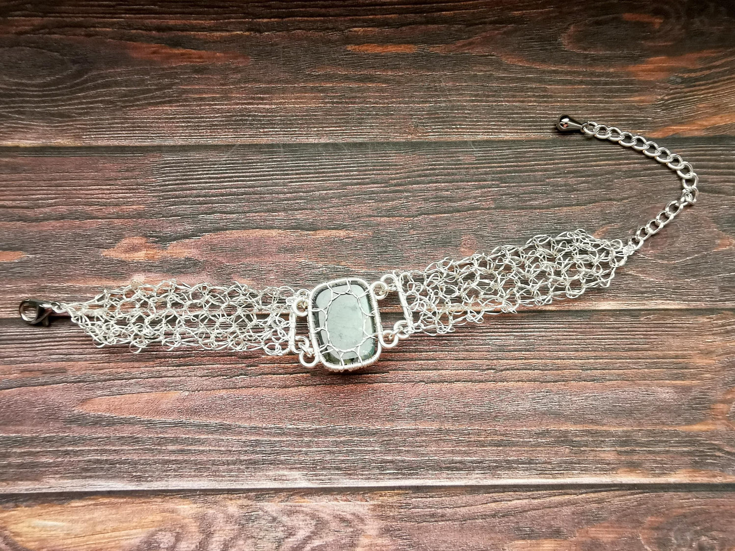 Wire crochet tree bracelet with a labradorite gemstone