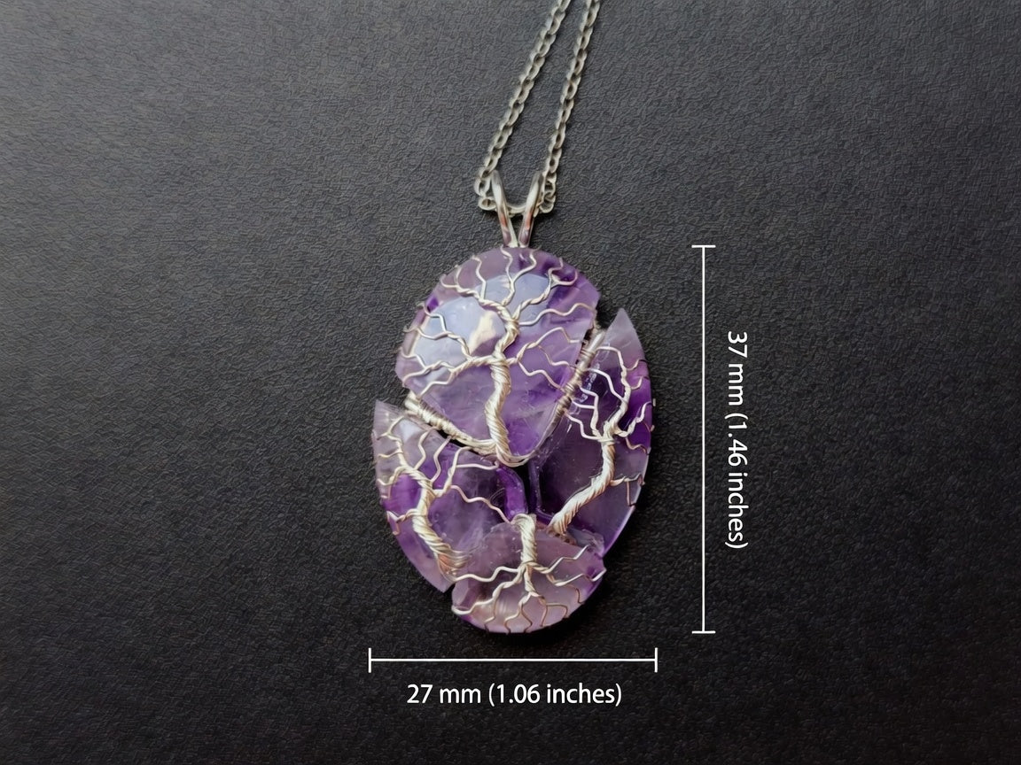 Tree pendant with a broken amethyst gemstone