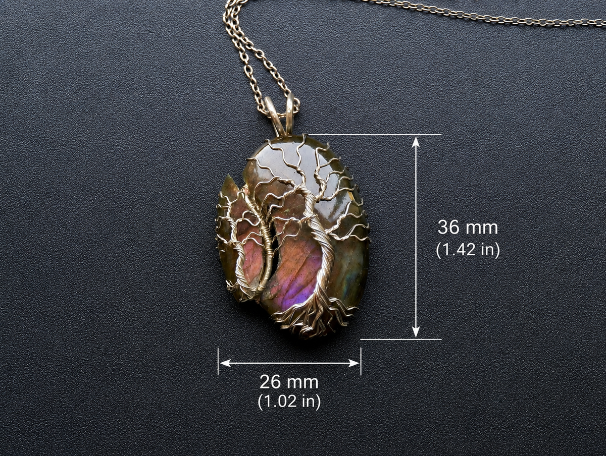 Tree pendant with a broken labradorite gemstone