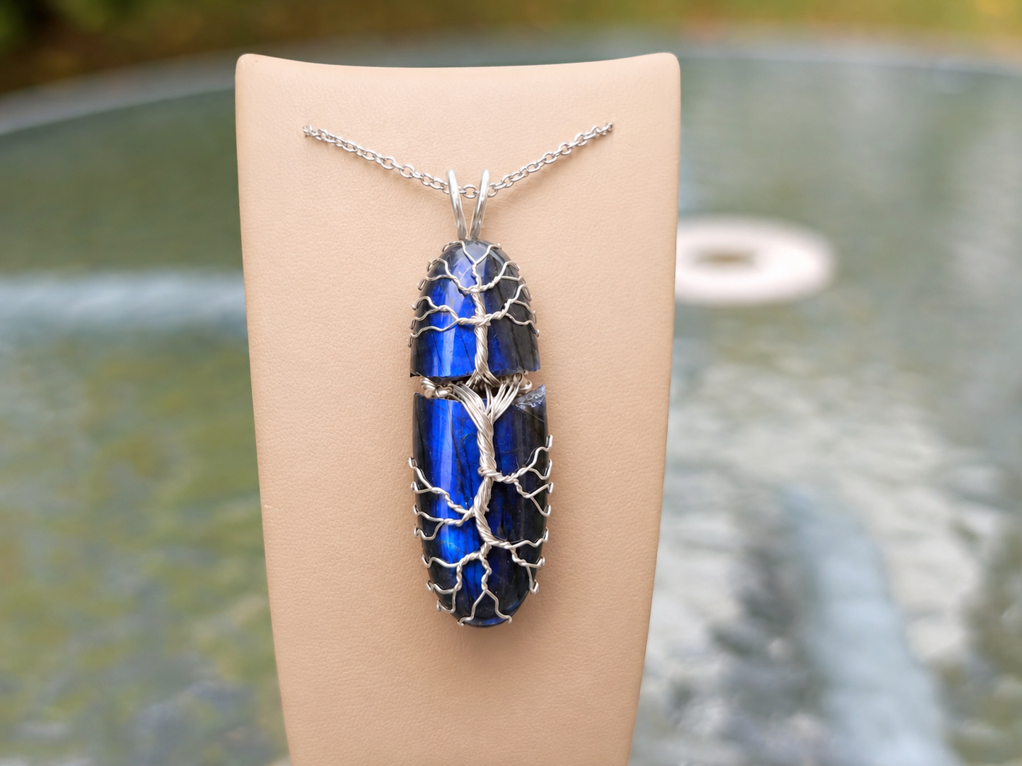 Tree pendant with a broken labradorite gemstone