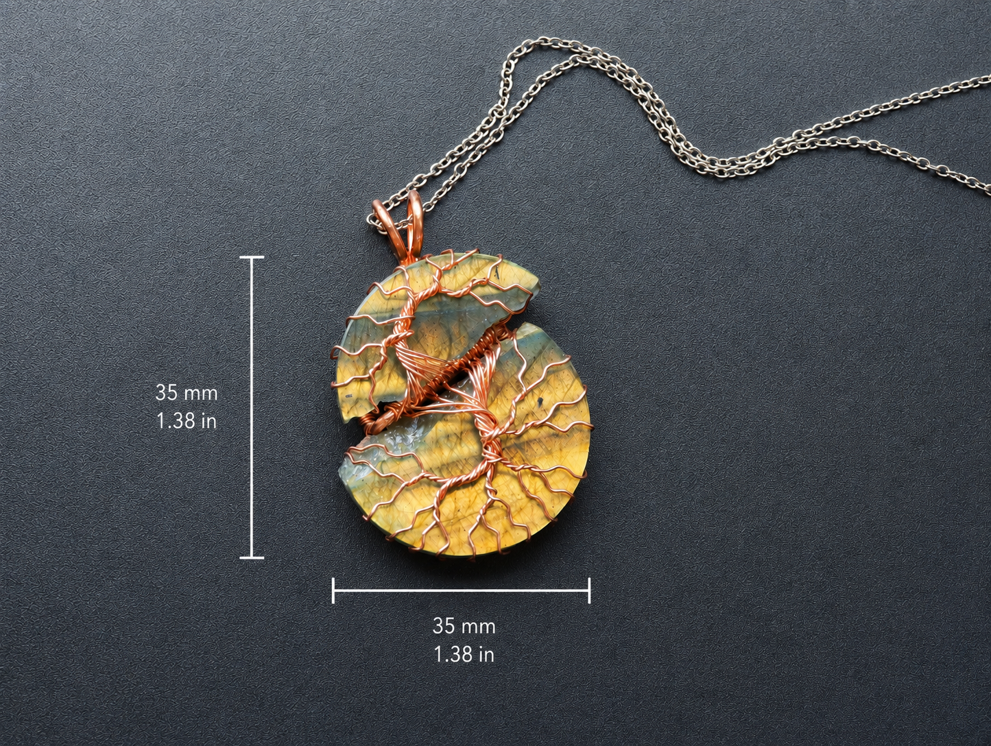 Tree pendant with a broken labradorite gemstone